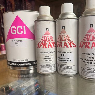 Various industrial coating and spray cans.