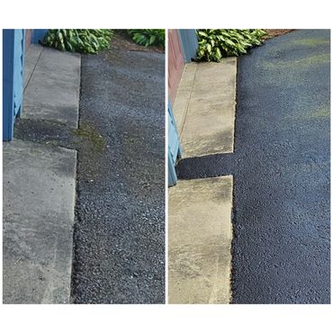 Left side: before moss removal and sealcoating
Right side: after all moss has been removed and a fr