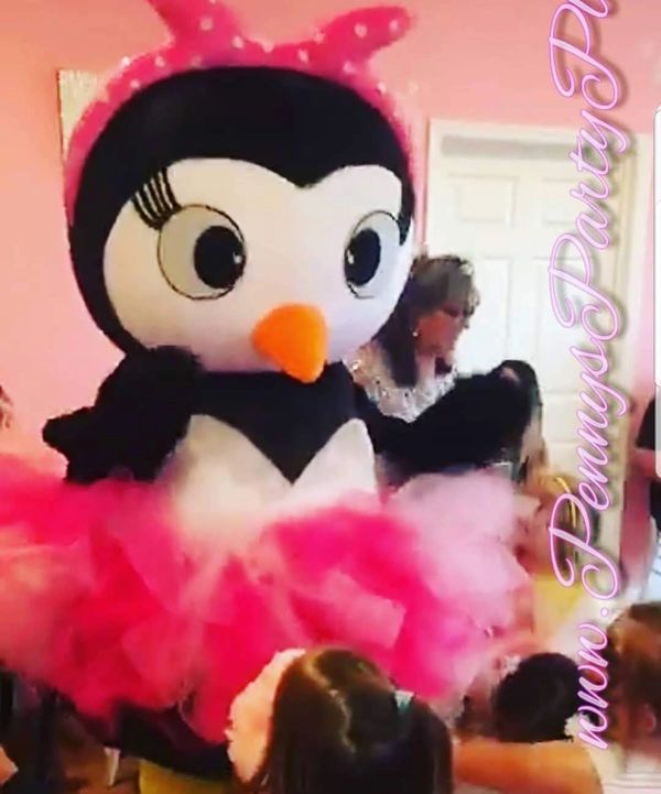 Penny Paige Penguin, the adorable mascot of Penny's Party Place