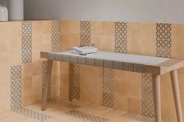A beautiful tile installation in the color of peach 