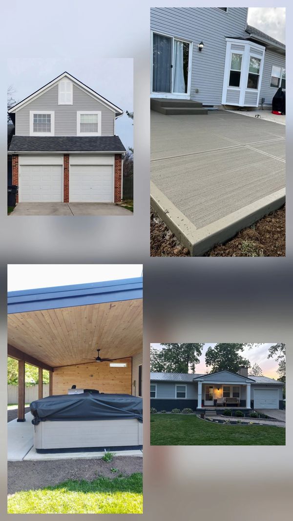 Various home improvement projects including garage, patio, and porch.