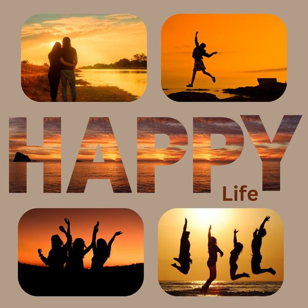 Multiple images of people living a happy life.