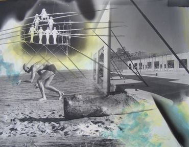 LorenEllisArt Dance on Logs and Wires Ft. Worden Port Townsend Wa. 1 of 2 1998 16"x20" (40x51cm)