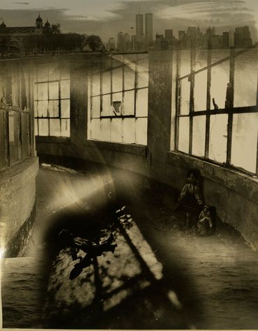 LorenEllisArt  Ellis Island Immigrant Hospital view of WTC NYC and Museum 1999 page 174
