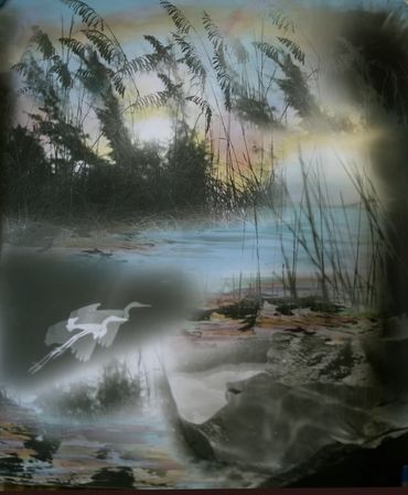 LorenEllisArt Heron at Night Through Sea Oats 33 x 40" (101x83 cm) Pg.31