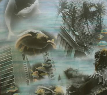 Atlantis Radio City Figures 1989 33"x40" ( 81x101 cm) My Atlantis series was the beginning of my Eco