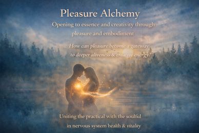 Silhouetted couple sharing glowing energy amidst misty forest and lake at sunset.