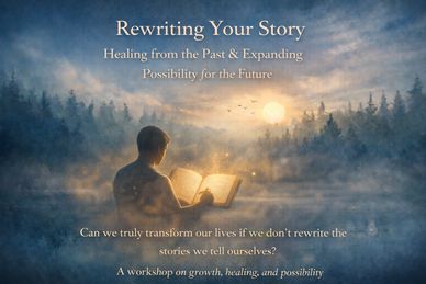 A person writing in a glowing book at sunrise in a misty forest.