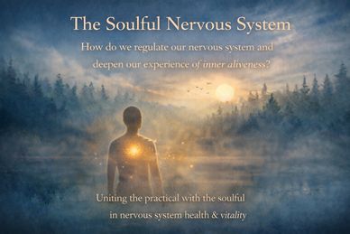 A figure glowing with light in a misty forest at sunrise, symbolizing inner aliveness and nervous system health.