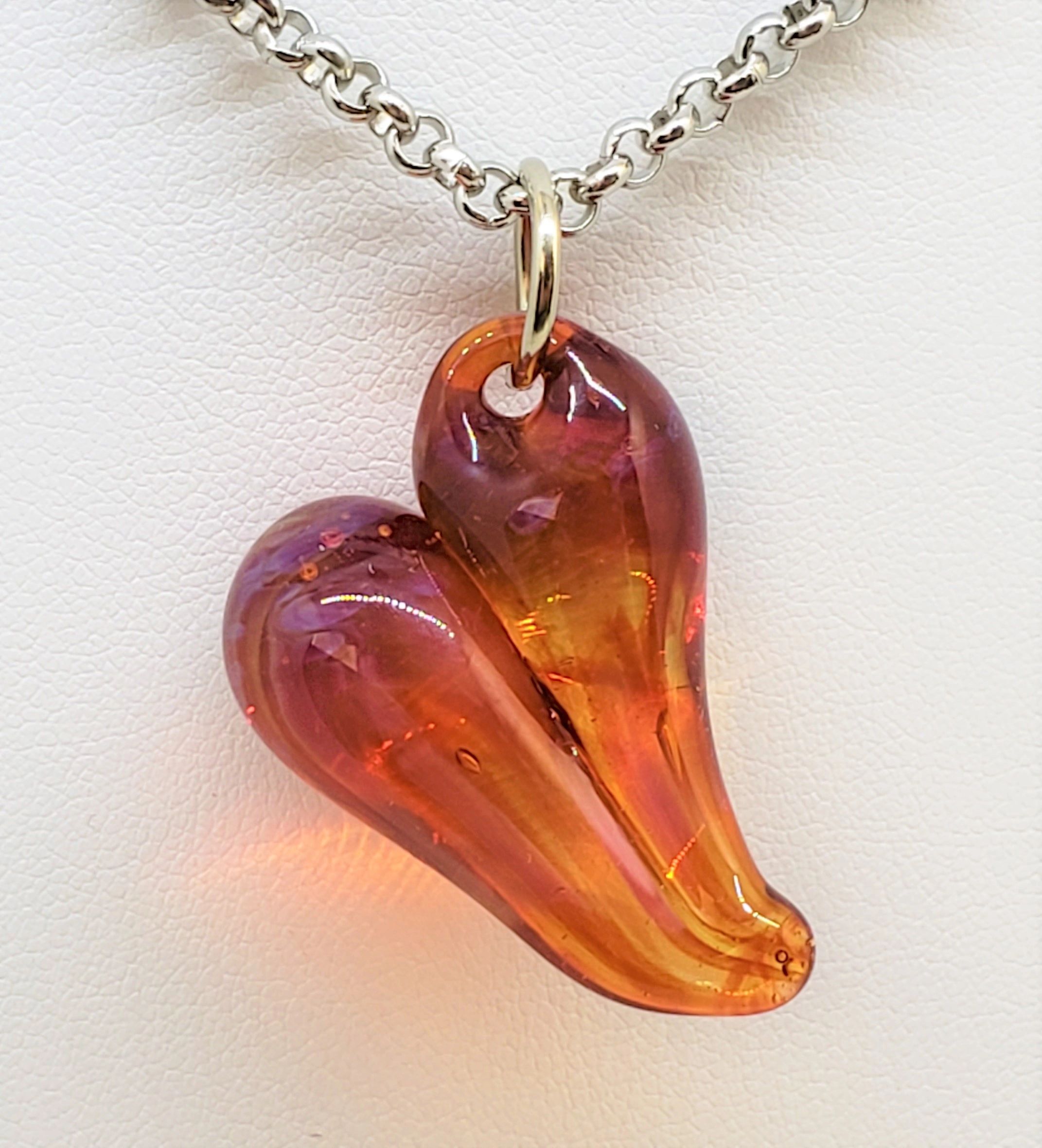 Blown Glass heart pendant - rich amber purple