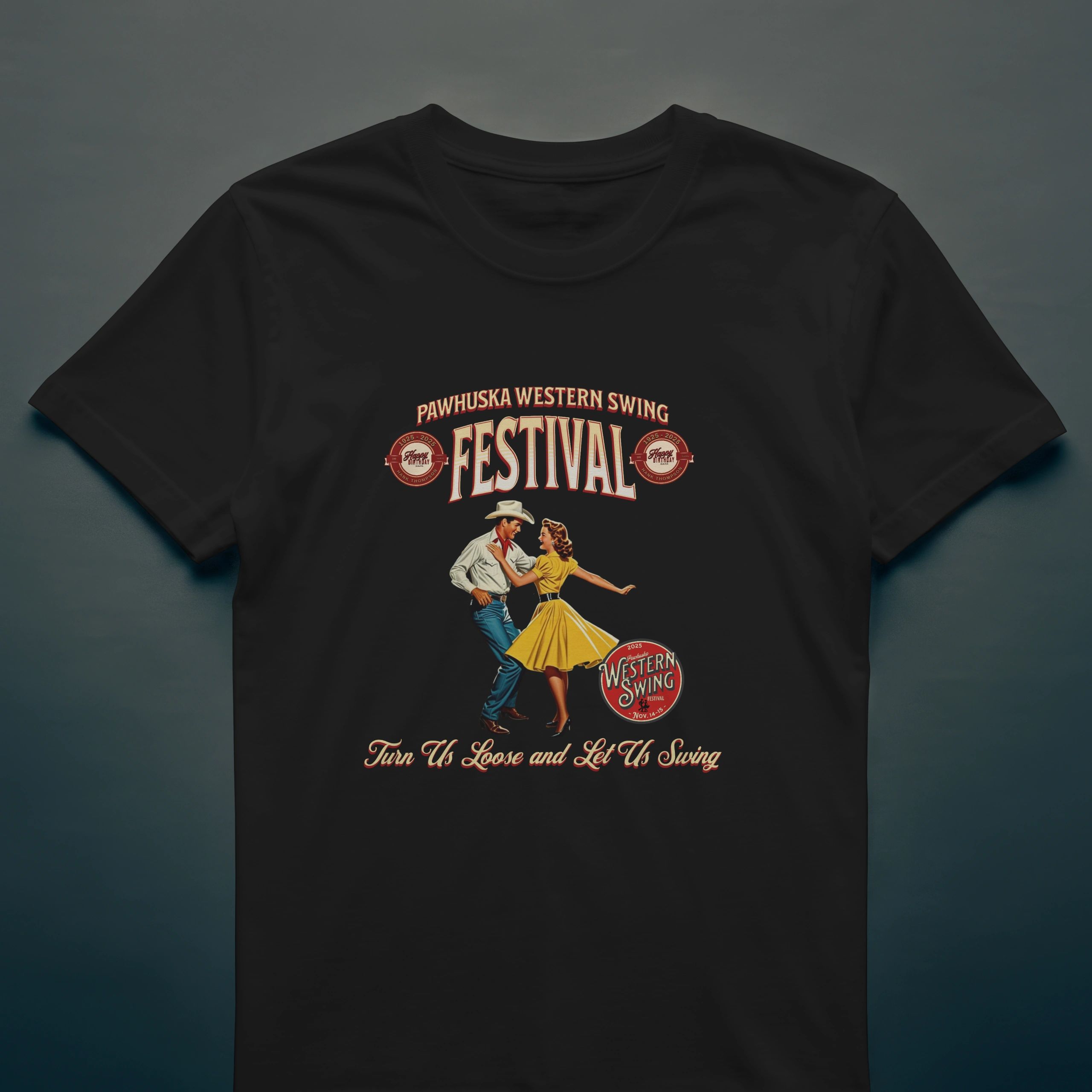 Pawhuska Western Swing Festival 2025 commemorative t shirt.