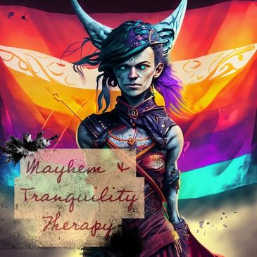 Rainbow Flag
"Mayhem and Tranquility"
Warrior woman with horns