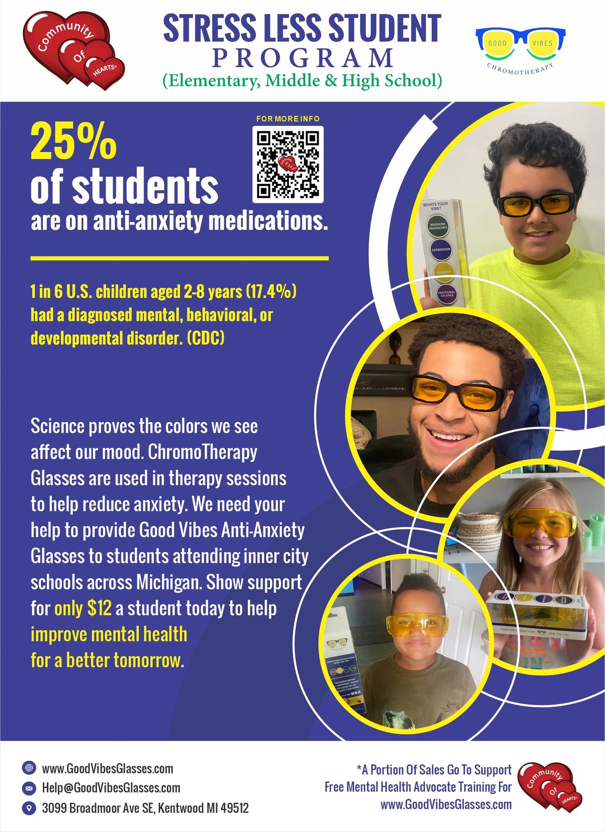 Anti-anxiety glasses help students reduce stress and improve mental health.