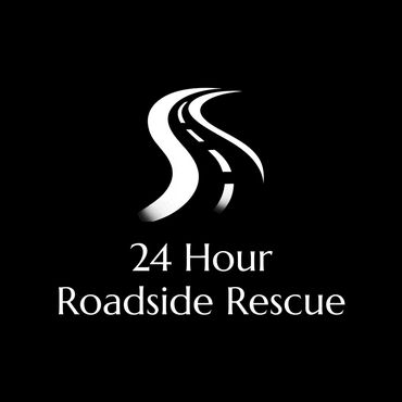 Logo with winding road and text '24 Hour Roadside Rescue'.
