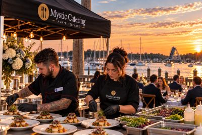 Mystic catering's Executive Chef Mace Hedrick, Mystic at sunset
