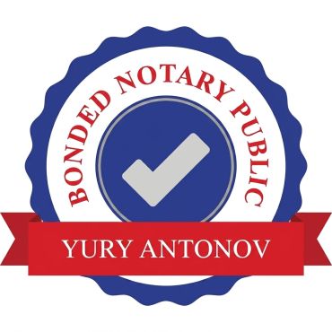 Seal logo for bonded notary public Yury Antonov.