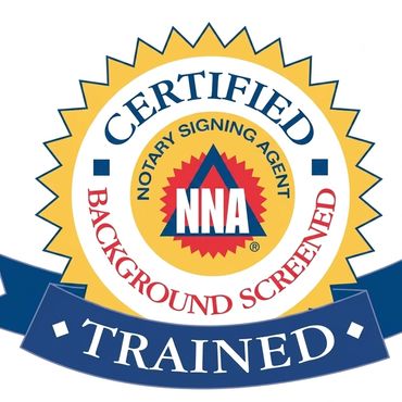 Certified background screened and trained notary signing agent logo.