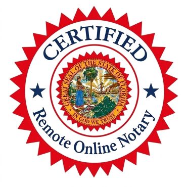 Certified Remote Online Notary seal with Florida state emblem.