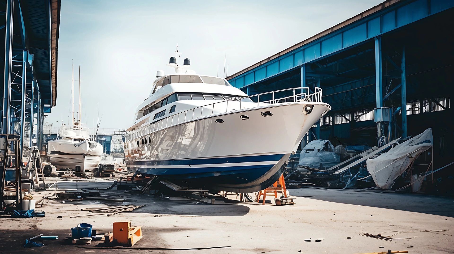 big yacht getting repair in a port