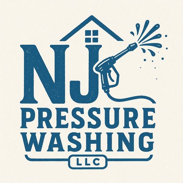 Logo for NJ Pressure Washing LLC featuring a house and pressure washer.