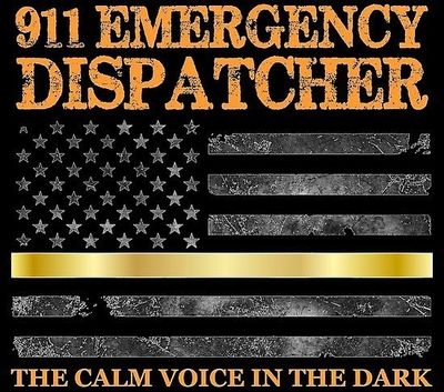 911 emergency dispatcher theme with distressed American flag and gold stripe.