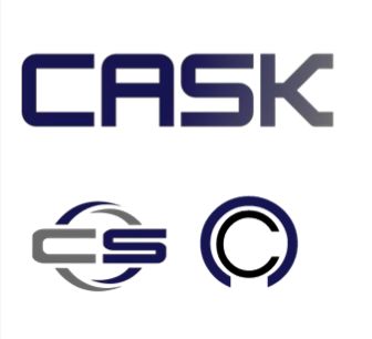 Logo designs featuring the word 'CASK' and stylized circular icons with letters.
