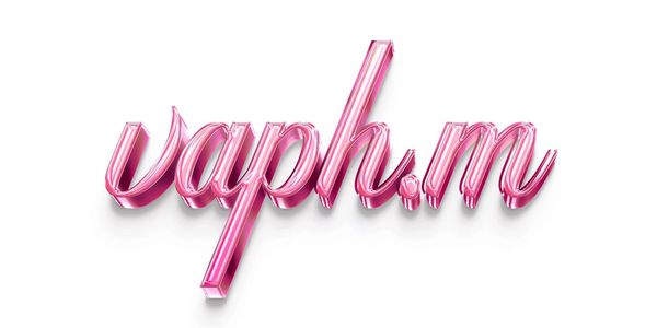 Pink 3D text spelling 'vaph.m' with a shiny, glass-like effect on white background.