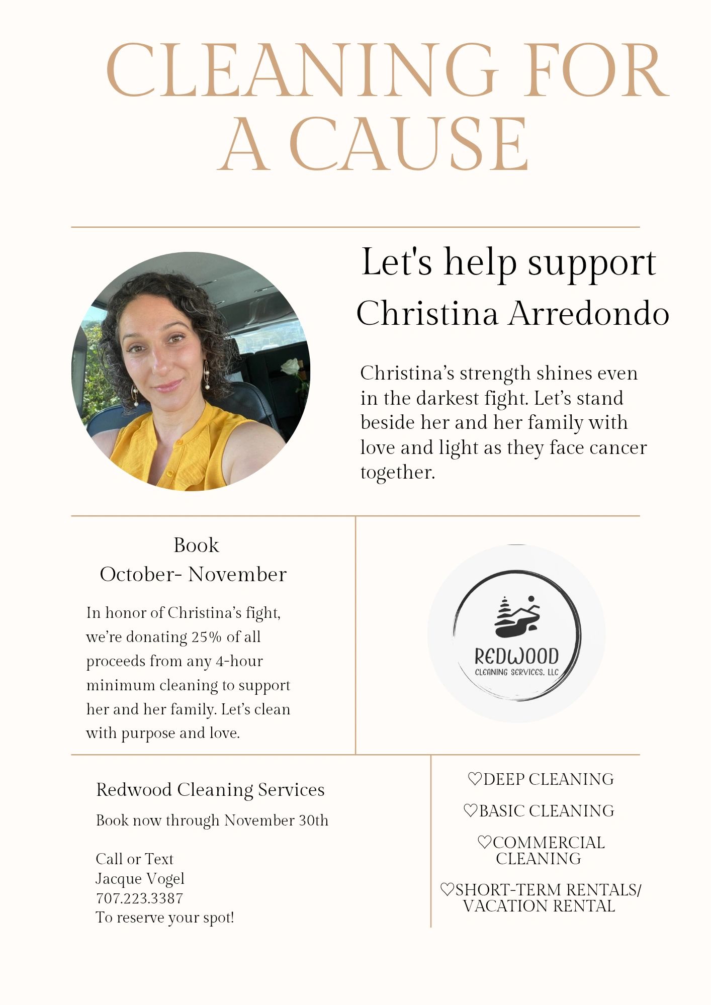 Book any cleaning service with a 4 hour minimum and 50% of the proceeds will be donated