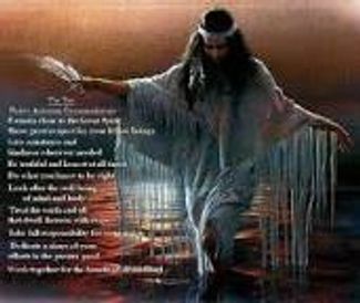 A Native American man in traditional attire dancing with a feathered headband.