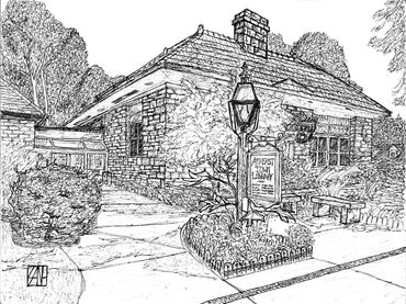 Pen drawing of Amherst Town Library - 14" x 11"