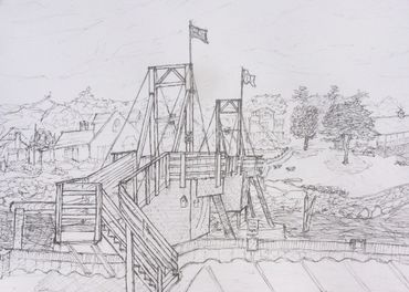 Footbridge - Ogunquit, ME - 17 x 12" Pen on Paper