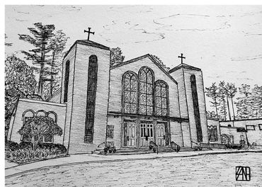 Pen drawing of a Greek Church - 14" x 11"
