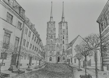 Ostrow Tumski - Wroclaw, Poland - 17 x 12" Pen on Paper