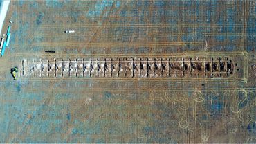 Excavation of a large series of trenches for the installation of underground cables on a solar farm.