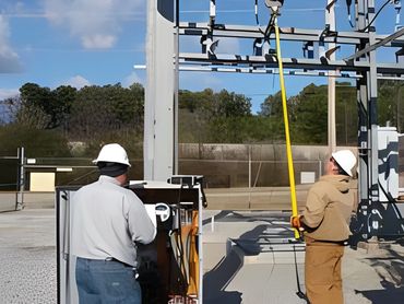 Technicians working at electrical substation.