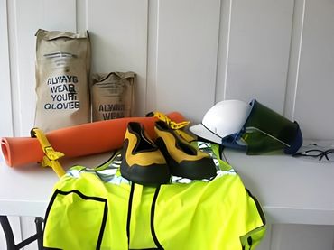 High-visibility vest and personal equipment.