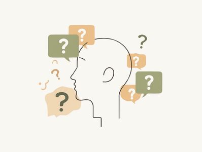 Outline of a human head surrounded by question marks in speech bubbles.