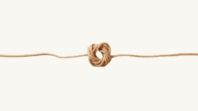 A single brown rope tied in a neat knot against a plain background.