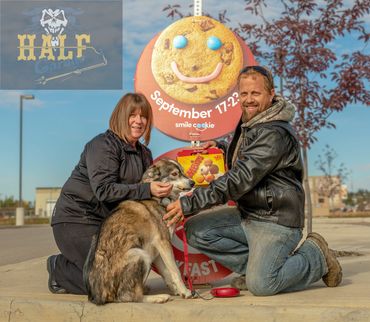 Smile Cookie donation at Tim Hortons with our Rescue dog Beauty!