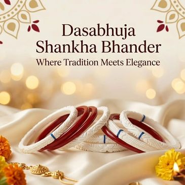 Elegant traditional bangles with festive decor. Dasabhuja Shankha Bhander