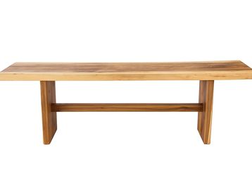 Simple wooden bench with a natural finish and sturdy design.