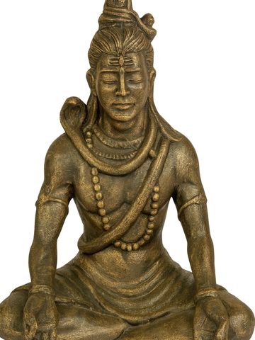 Bronze statue of meditating Lord Shiva with serene expression.