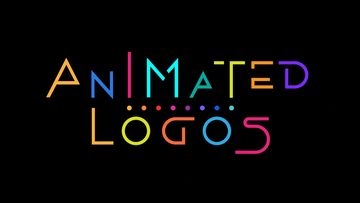 Colorful text reading 'Animated Logos' on a black background.