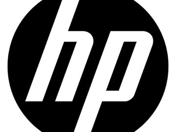 HP logo in black and white.