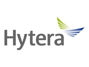 Hytera logo with stylized wing design in green and blue.