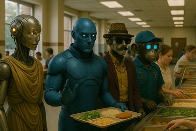 brobots in line for lunch