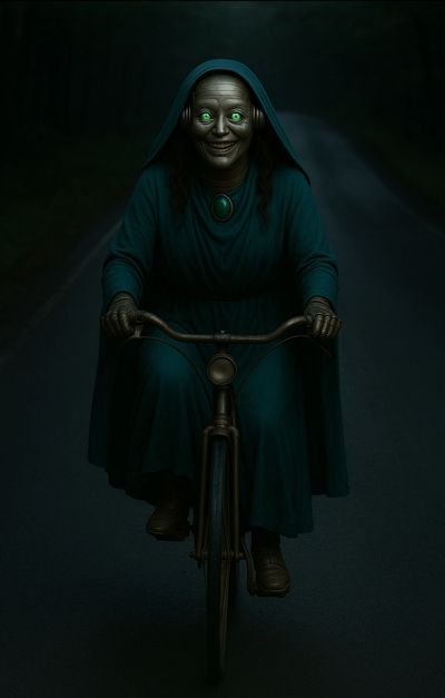 she rides a bike not a broom but shes still a witch.