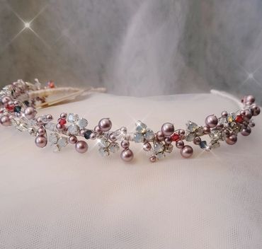 Pink pearl, red and navy crystal custom tiara