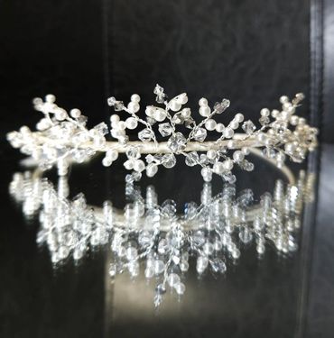Silver, cream pearl and AB crystal tiara