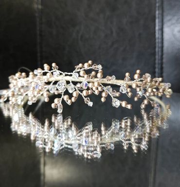 Pink pearl and AB crystal tiara
